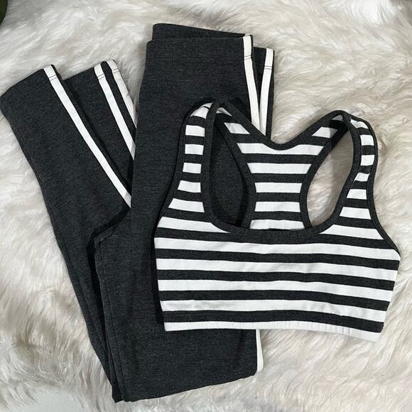 NEW Marika Athletic Workout Gym Yoga Striped Sports Bra and Cropped Pants S/M - Picture 1 of 15